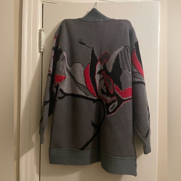 Vintage Camela 100% Wool Open Front Abstract Design Cardigan Sweater Siz… - Picture 8 of 13